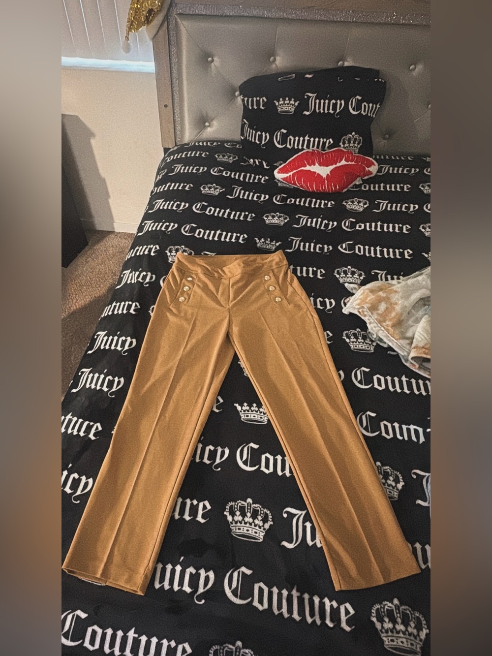 Zac & Rachel Mustard Gold Wide-Leg Button Detail Pants